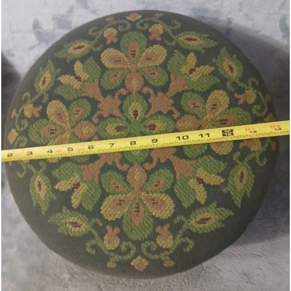 Vtg Ethan Allen Wood Footstool Turned Leg Original Needlework‎ Upholstery READ